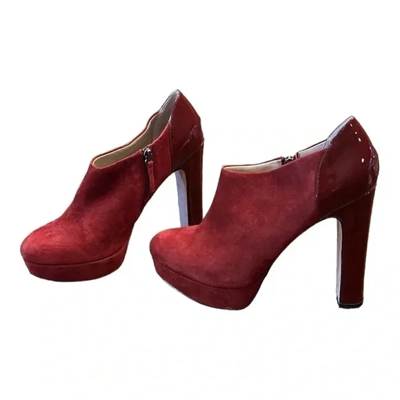 Barneys New York Co-Op Burgundy Suede Platform Ankle Booties Size 9 - Picture 2 of 12